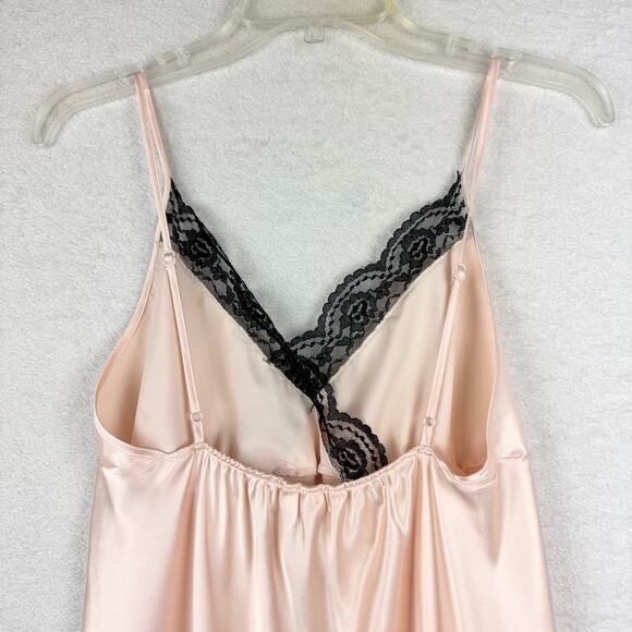 Victoria’s Secret Y2K Satin Lace Trim Chemise Slip Dress Baby Pink/Black Size M - Picture 8 of 15